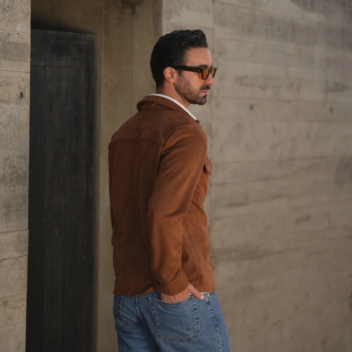 Hyatt Herren Kamelfärgad mocka Overshirt - Slim fit lyxig jacka med fickor