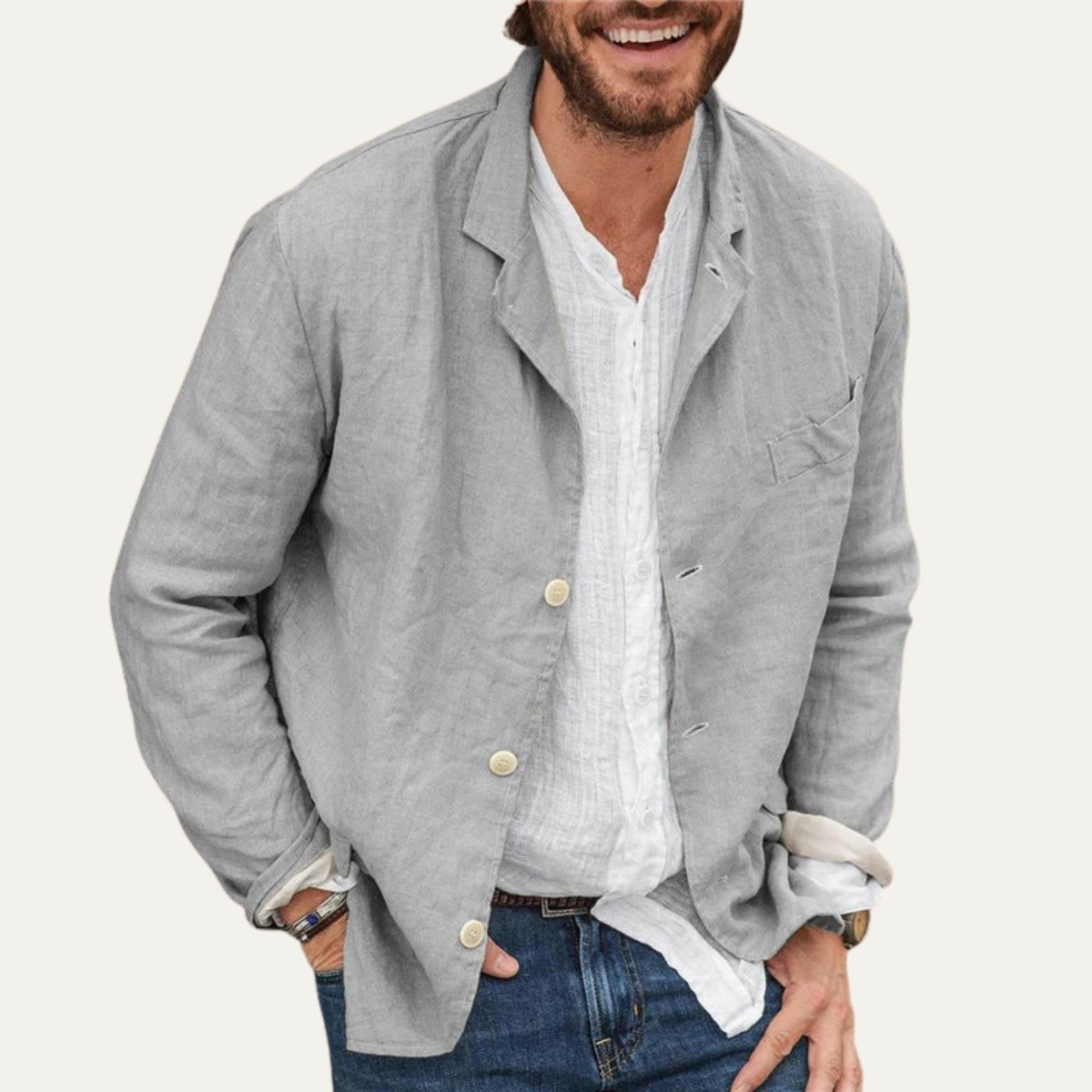Milan Herr Linnejacka Elegant och Lätt - Modern Blazer