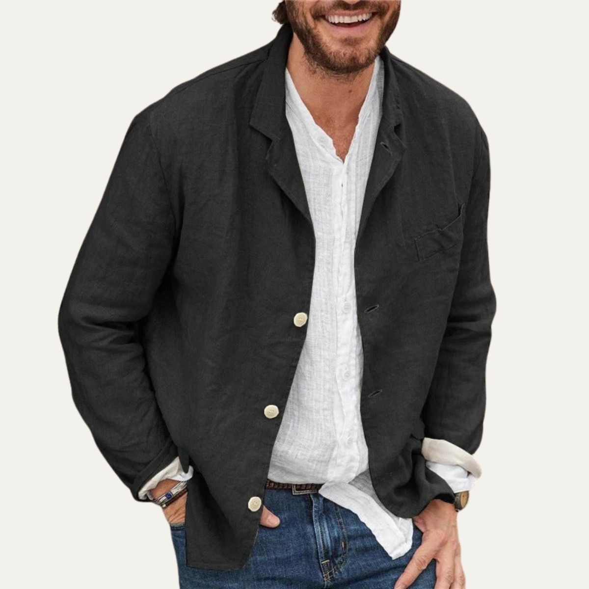 Milan Herr Linnejacka Elegant och Lätt - Modern Blazer