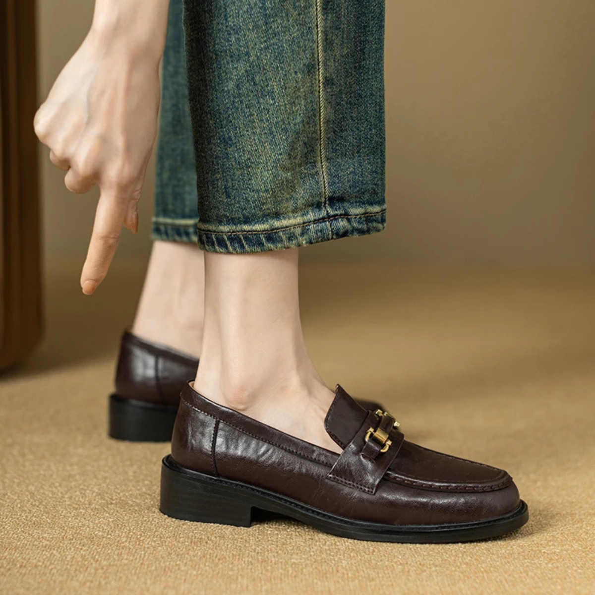 The Montepulciano - Herrklassiska Slip On Läder Loafers med Metallspänne