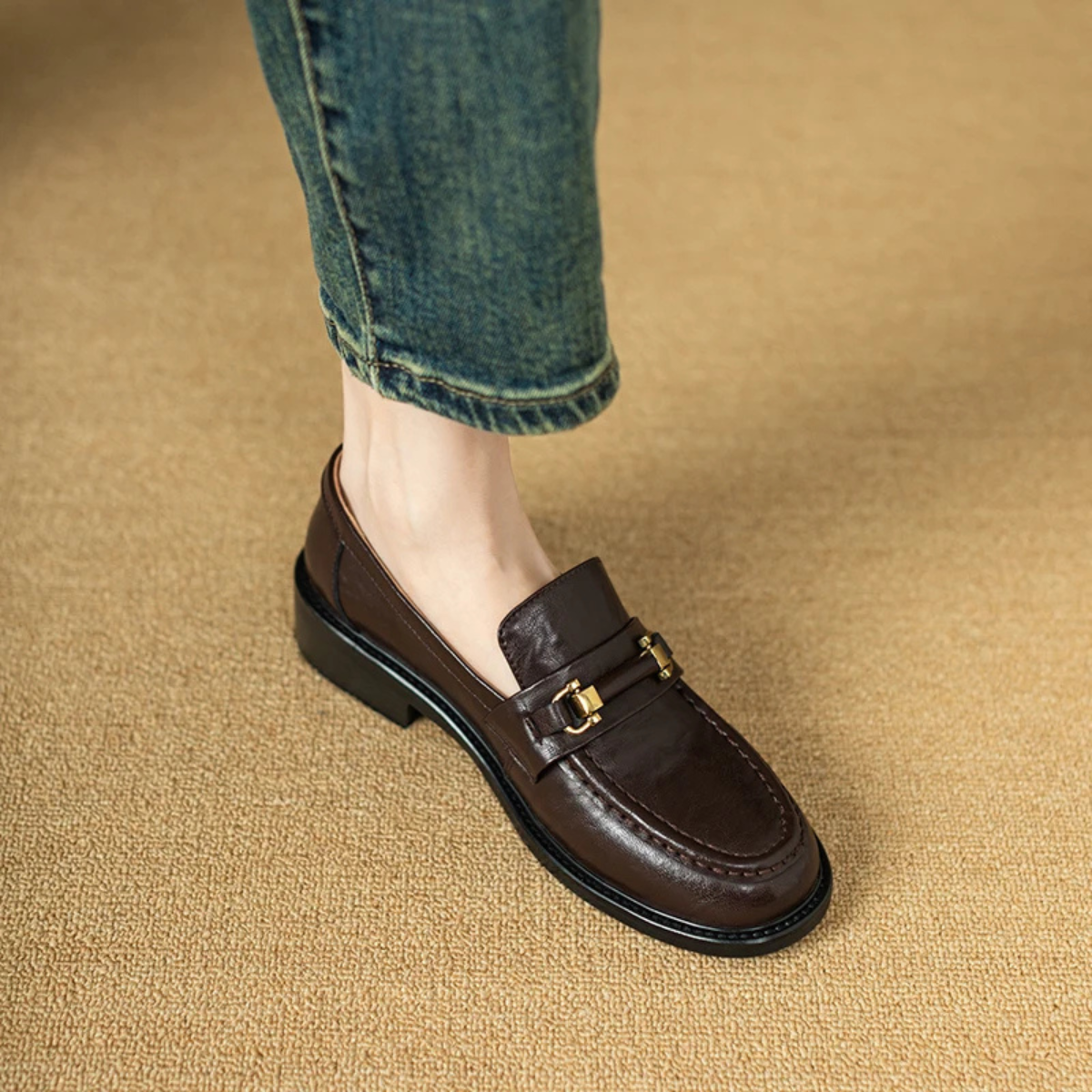The Montepulciano - Herrklassiska Slip On Läder Loafers med Metallspänne