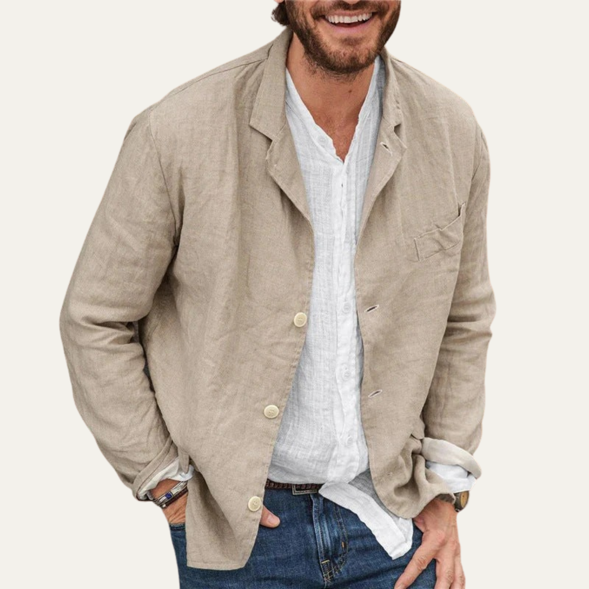 Milan Herr Linnejacka Elegant och Lätt - Modern Blazer