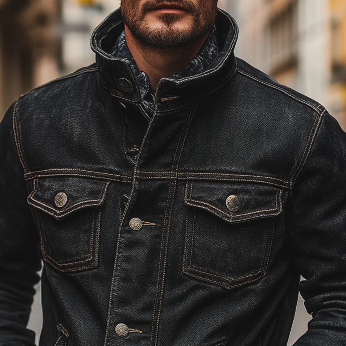 Savoy Herrens Svart Denimjacka – Snygg Vintage Tvättad Flera Fickor Trucker för en Klassisk Look