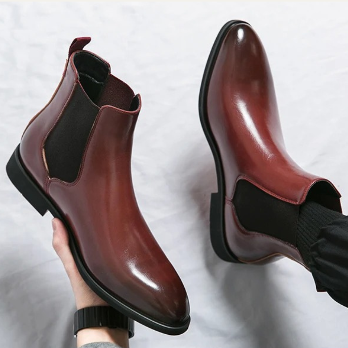 The Cobblestone - Herr Klassiska Ankel Slip On Läderstövlar