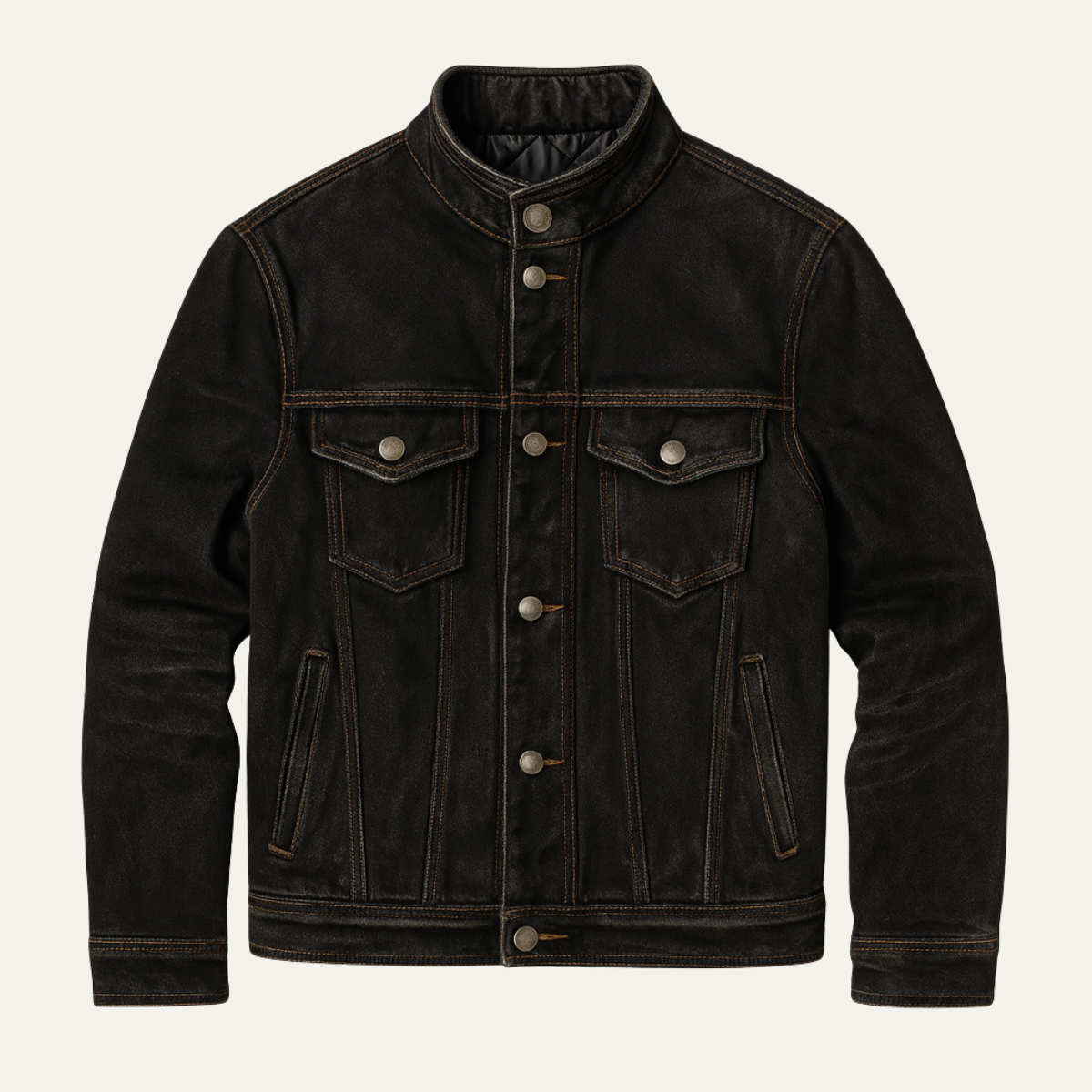 Savoy Herrens Svart Denimjacka – Snygg Vintage Tvättad Flera Fickor Trucker för en Klassisk Look