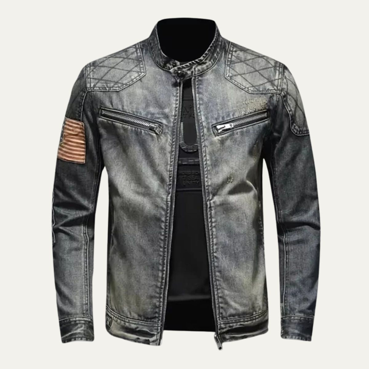 Slim fit denimjacka för herrar med i-hood krage