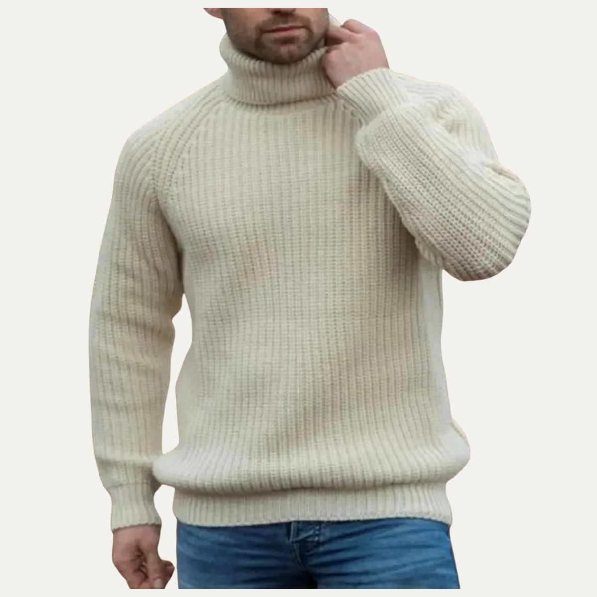 Dundee Herr XL chunky ullgarnstickad tröja med polokrage - Värmande fiskarstickad tröja