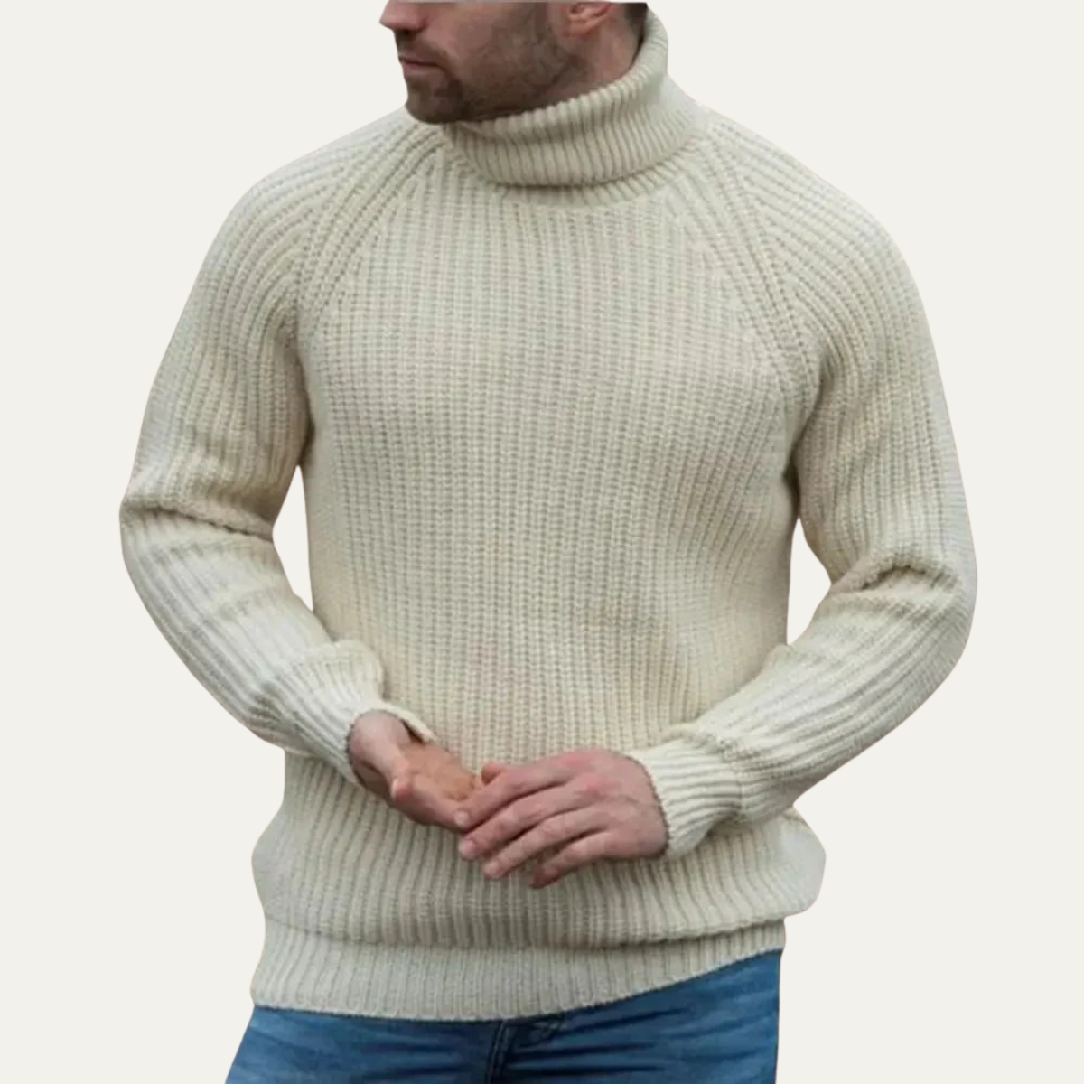 Dundee Herr XL chunky ullgarnstickad tröja med polokrage - Värmande fiskarstickad tröja