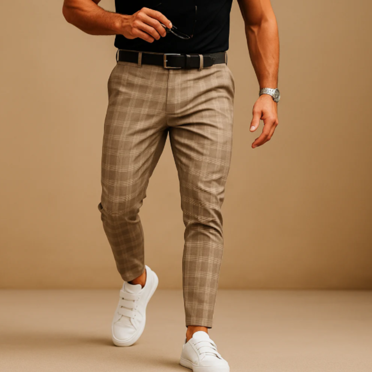 The Sheffield - Herr Smart Casual Rutig Slim Fit Byxor