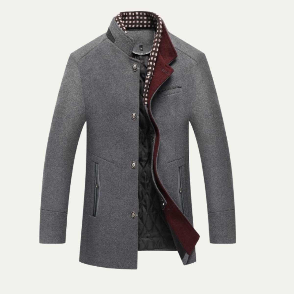 The Brookstone - Herr Elegant Klassisk Ull Vinterkappa med Vadderad Foder