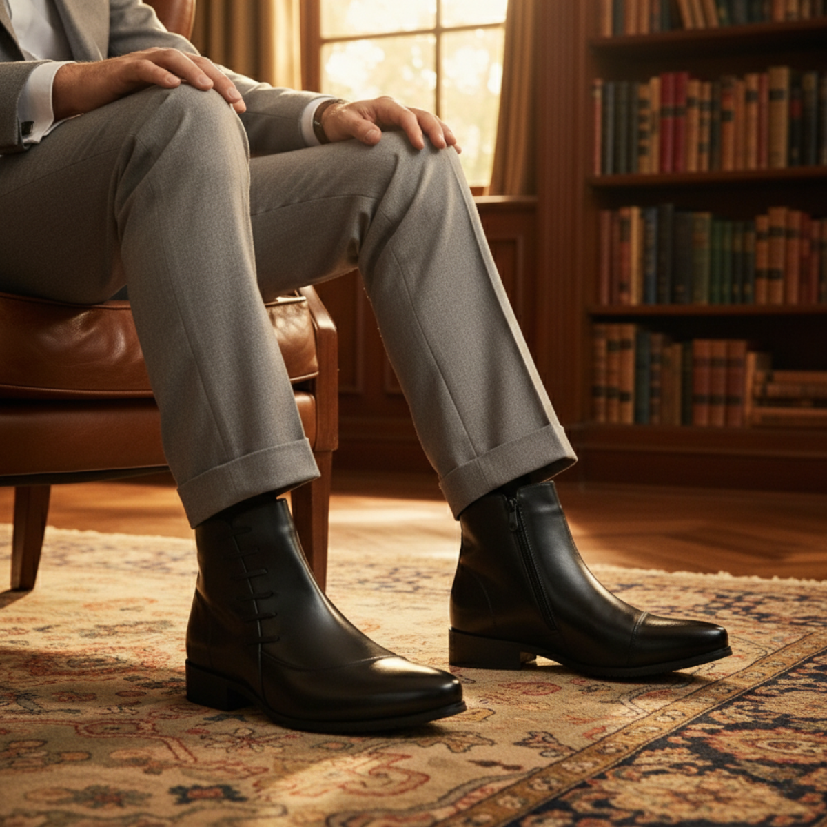 The Paisley - Klassiska läderkängor med dragkedja på sidan för herr