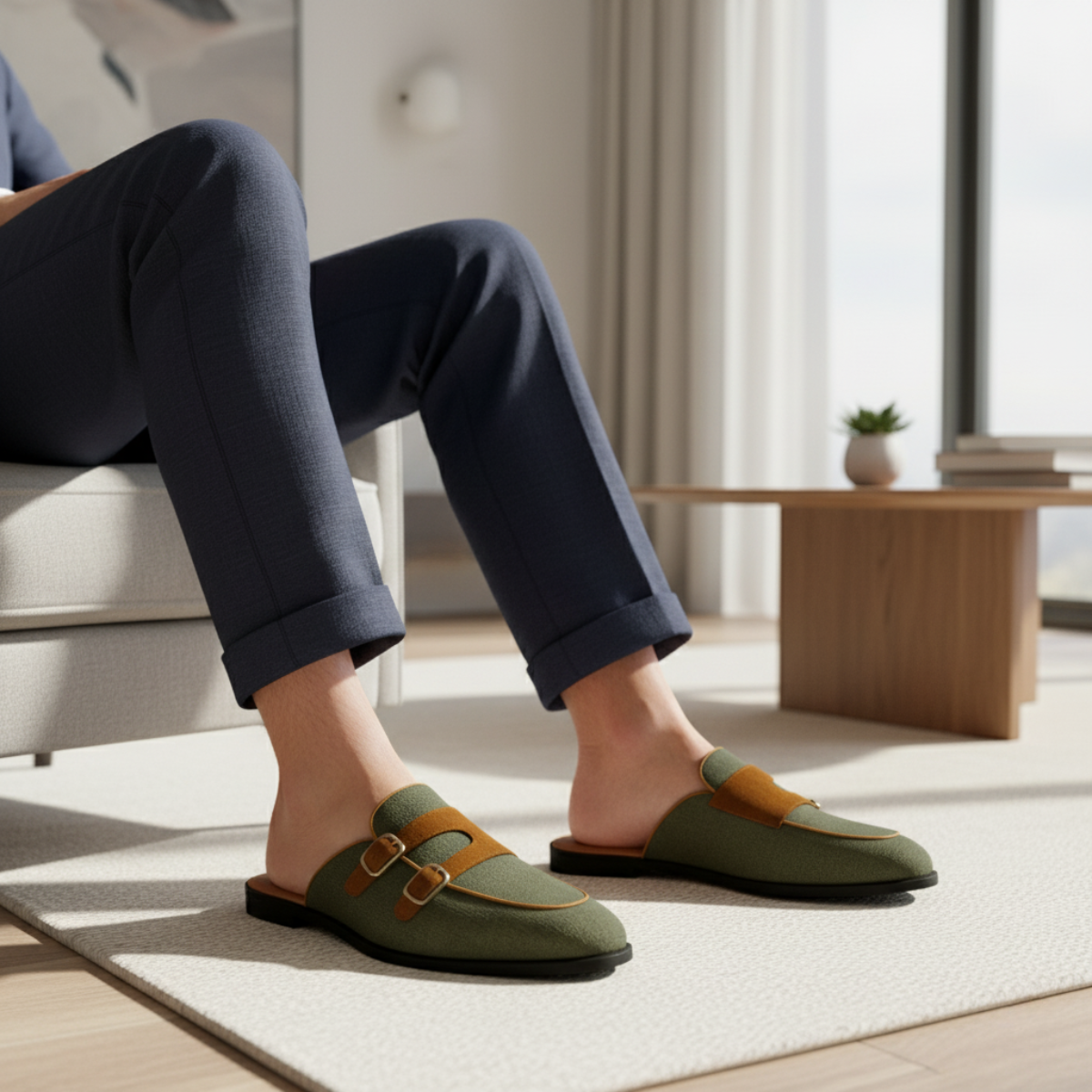 The Westbury - Eleganta slip-on-loafers för herr med spänne och remmar i mocka