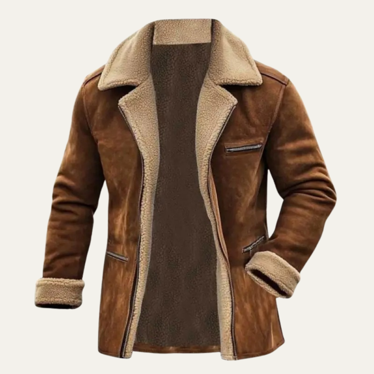 The Minori Herr - Vintage Mocka Shearling Jacka med Dragkedjefickor