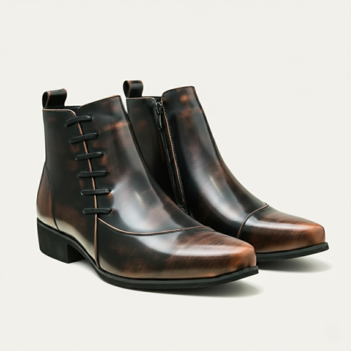 The Paisley - Klassiska läderkängor med dragkedja på sidan för herr