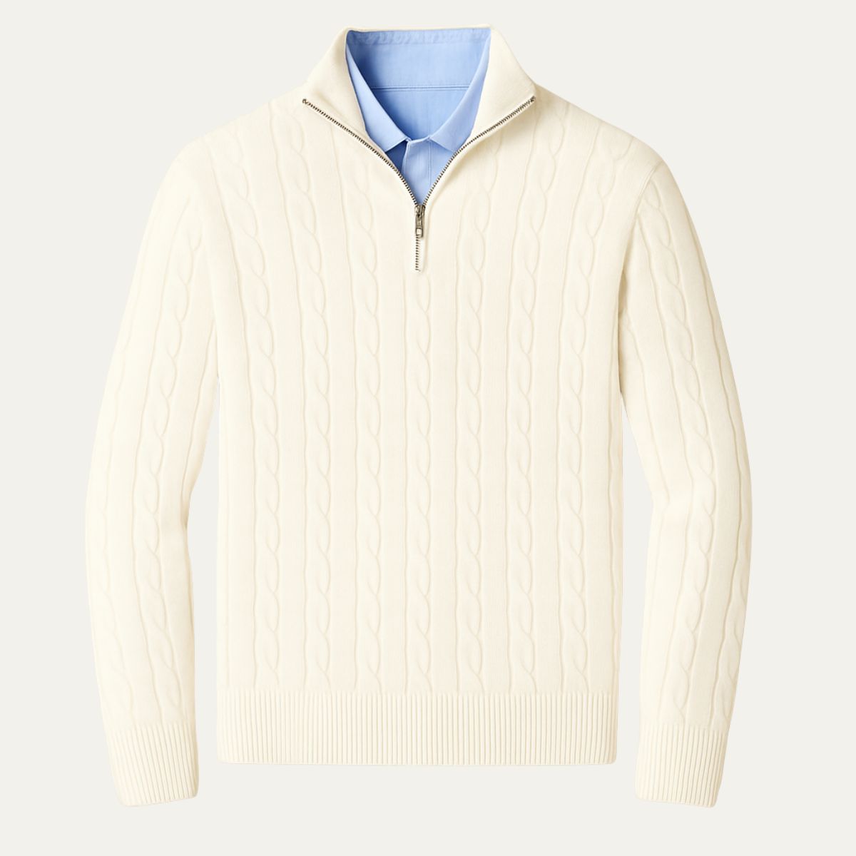 Pull-over i ribbstickad kvalitet med blixtlås St. Moritz för herrar - Elegant klassisk stil