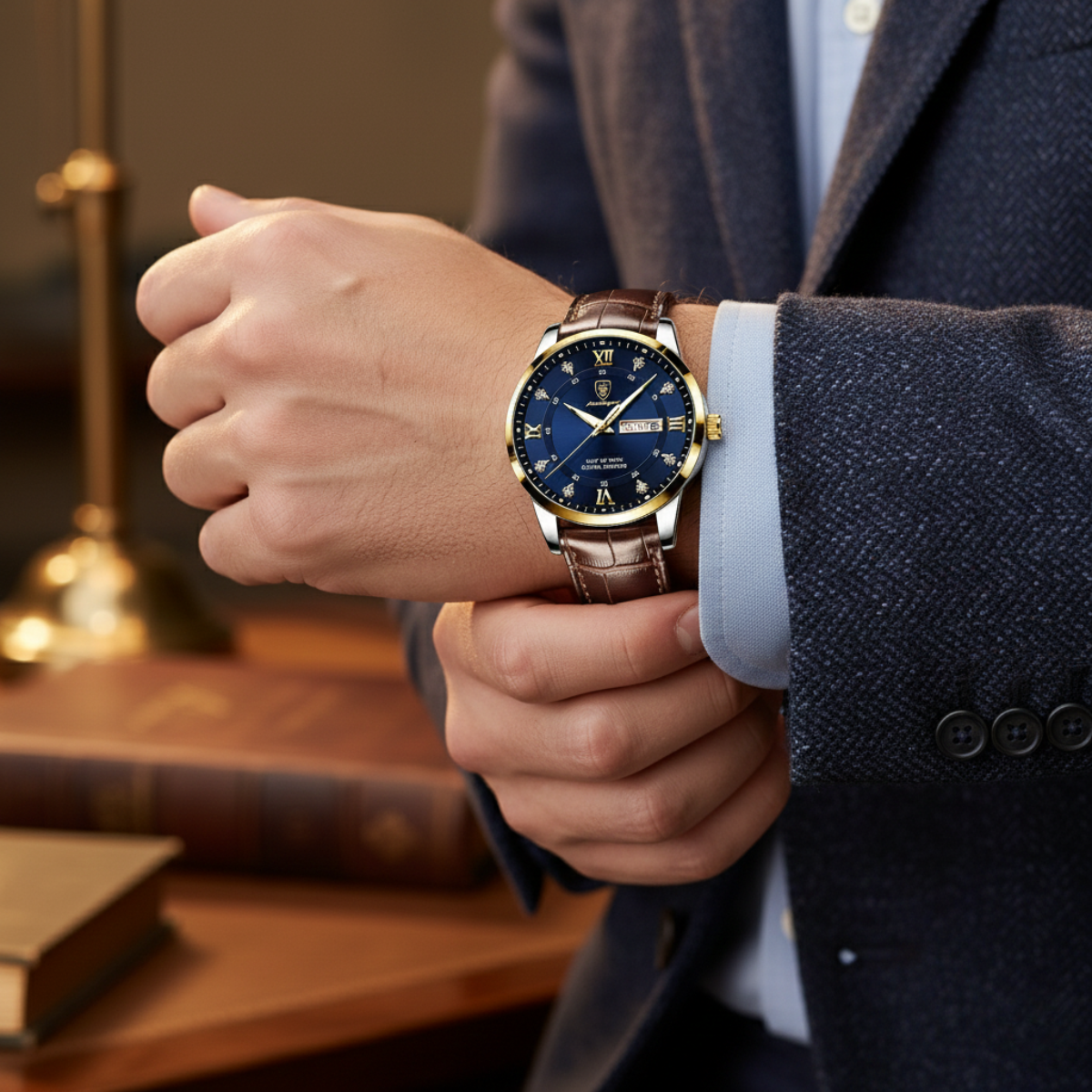 Lyxig Klassisk Paris Night Herrklocka med Premium Läderarmband