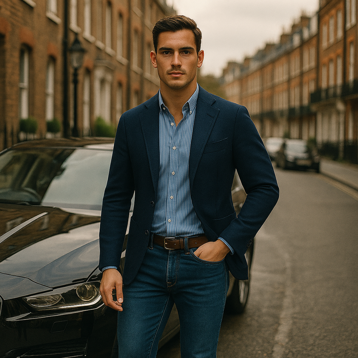 The Oxford - Lyxig Stickad Herrkavaj med Fickor