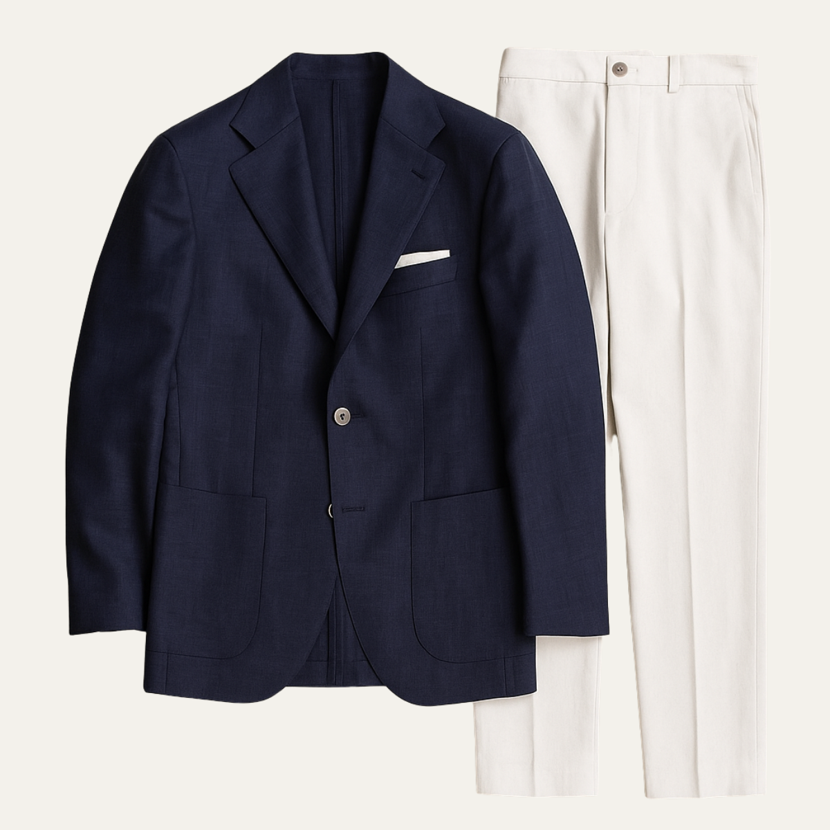 The Harwood - Herrers 2-delade Kostym – Enknäppt Slim Fit Marinblå Blazer med Vita Byxor