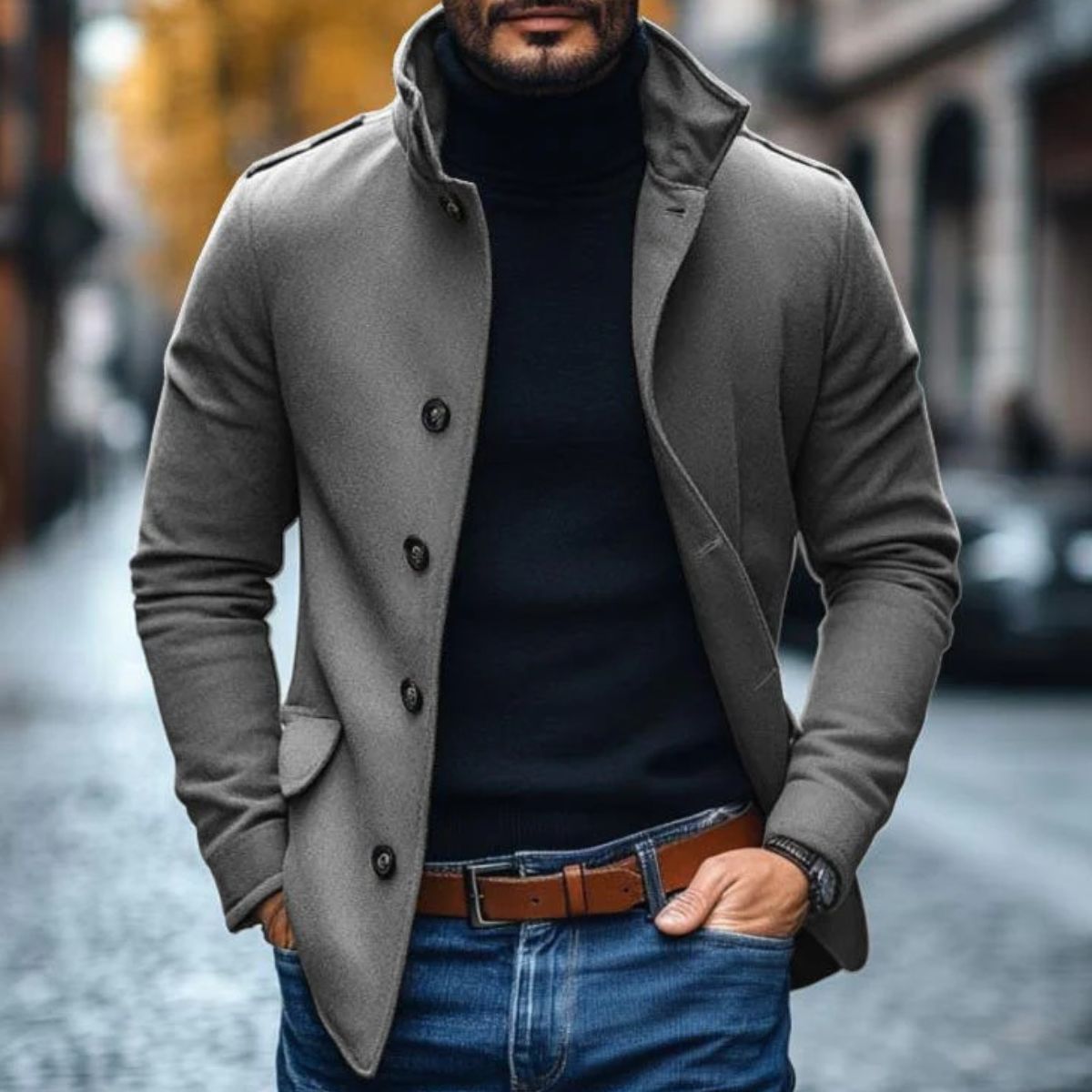 Elegant Rome Ullkappa – Herrstilfullt Skurna Kappa för en Sofistikerad Look