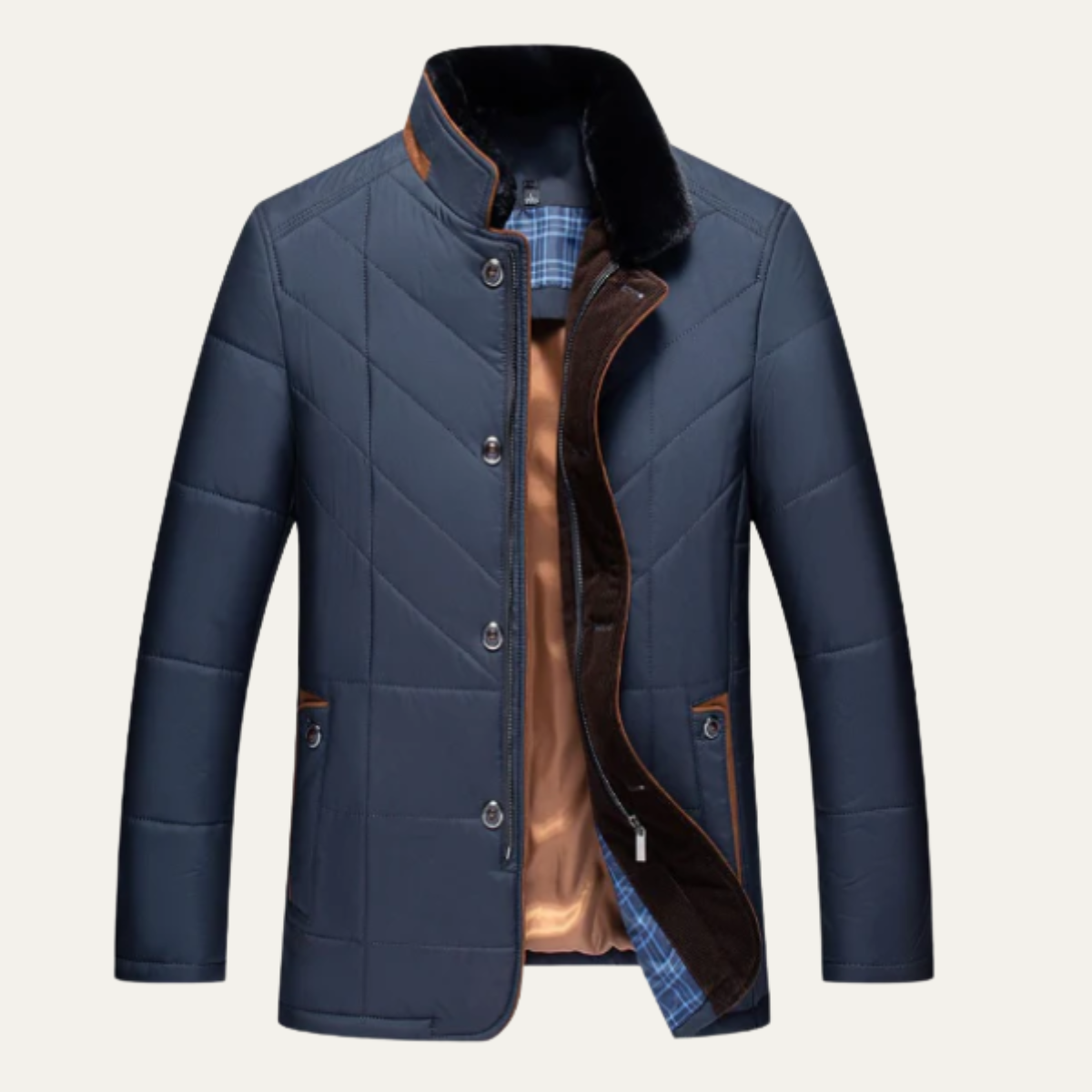 The Stratton - Herrstylad Vadderad Vinterjacka med Quilt och Samtalskrage