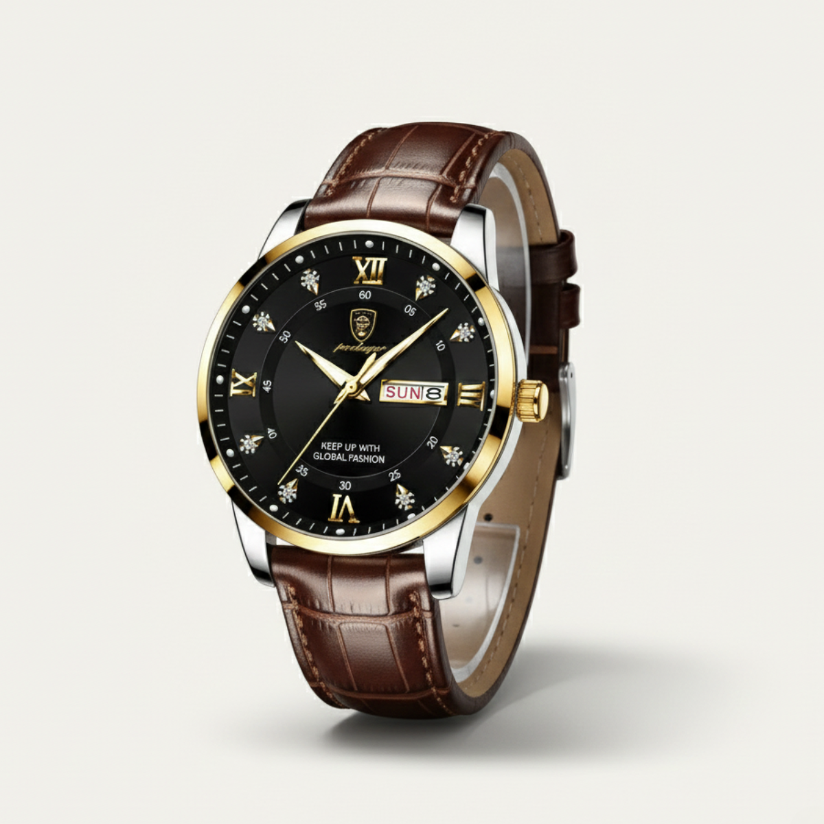 Lyxig Klassisk Paris Night Herrklocka med Premium Läderarmband