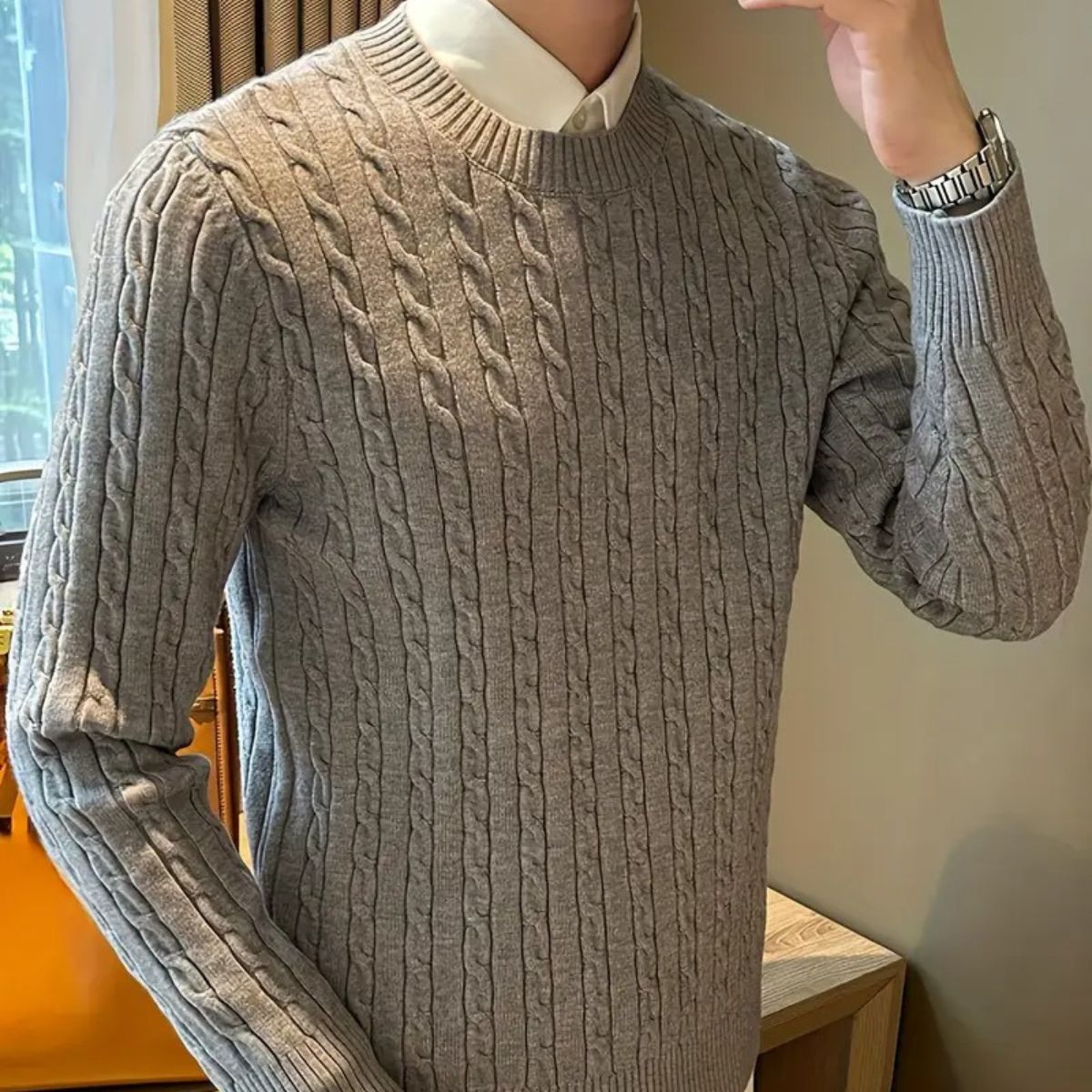 Pull En Molleton En Laine Mérinos En Cachemire Versailles pour Hommes - Gris