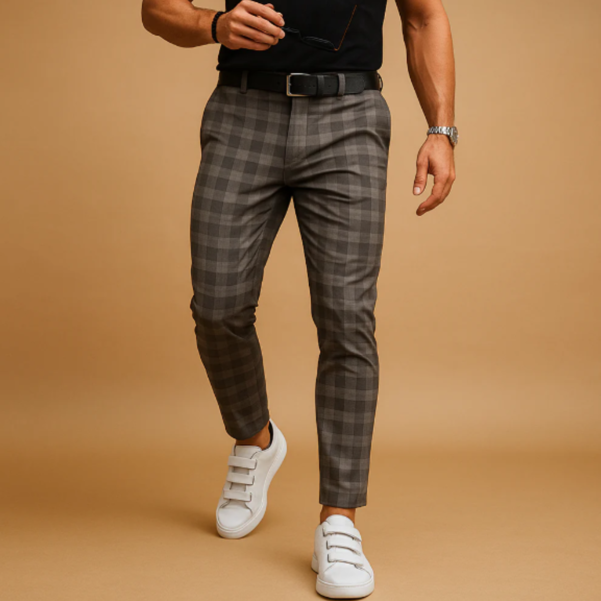 The Sheffield - Herr Smart Casual Rutig Slim Fit Byxor