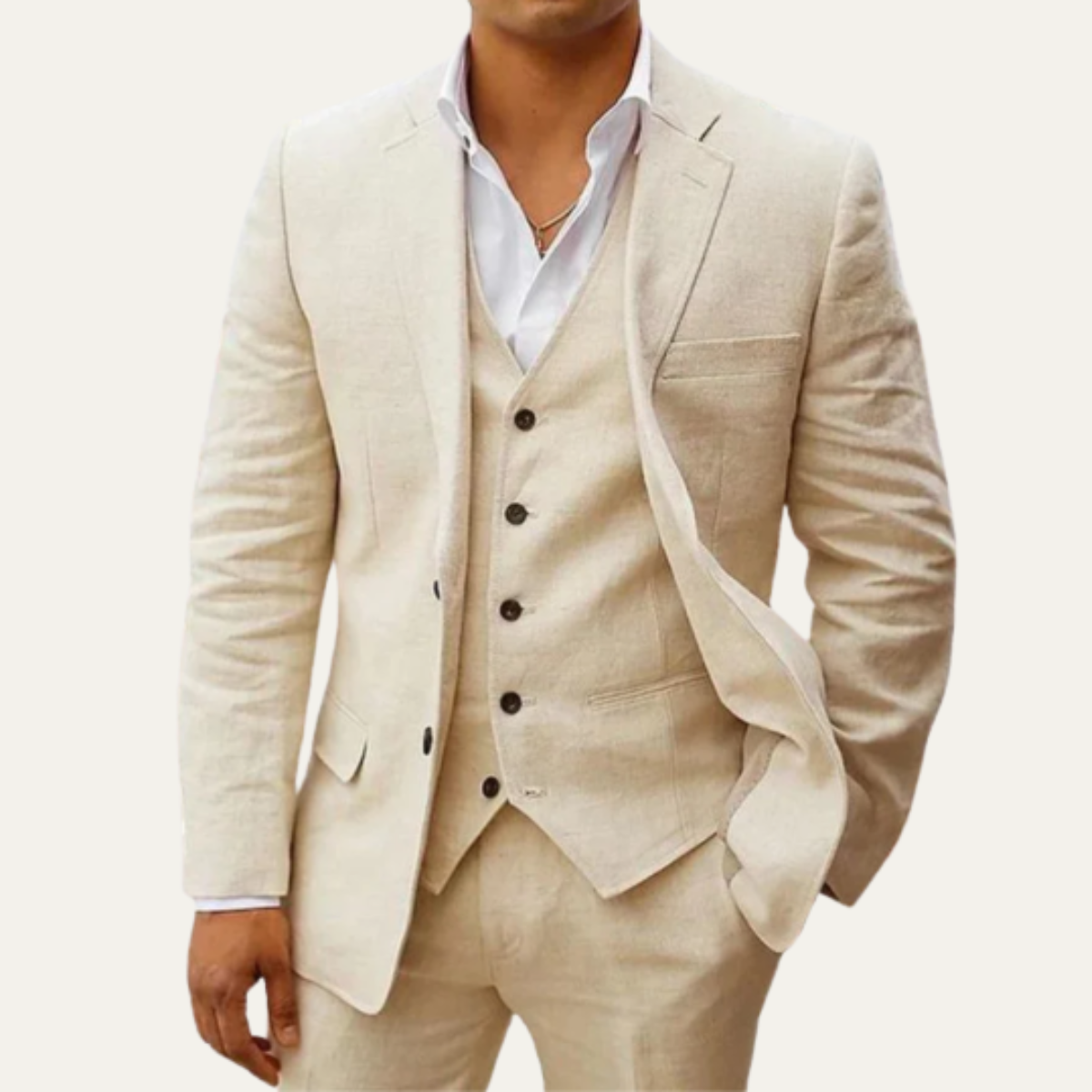 The Oakridge - Herr 3-delade Linnekostym – Klassisk Andningsbar Sommaruppsättning