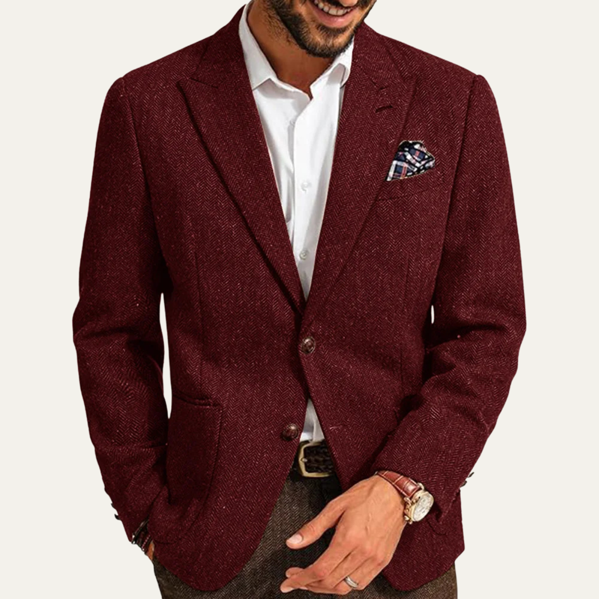 The Domaso - Herrars Affärs Herringbone Enknäppt Ull Tweed Blazer