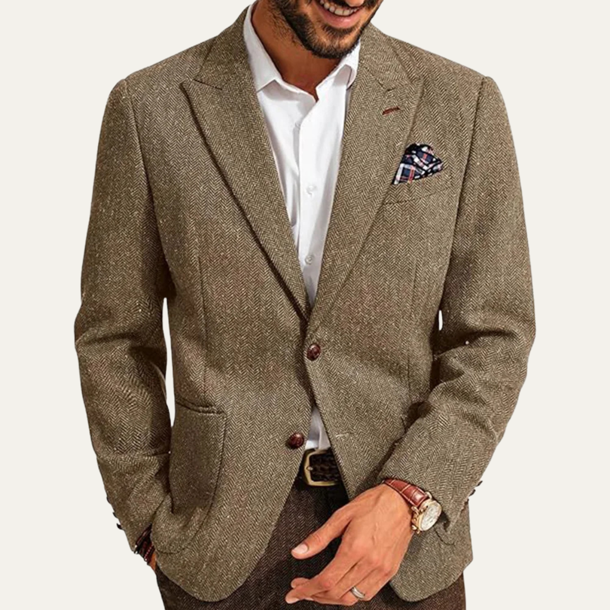The Gravedona - Herrkontor Herringbone Enkelknäppt Ull Tweed Blazer Jacka