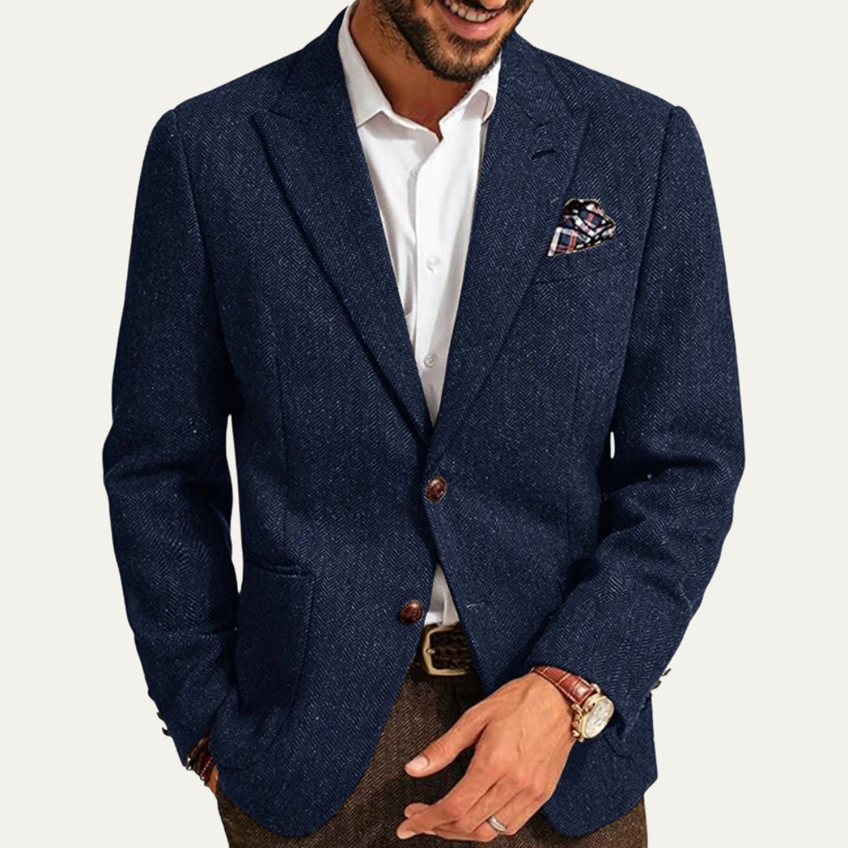The Gravedona - Herrkontor Herringbone Enkelknäppt Ull Tweed Blazer Jacka