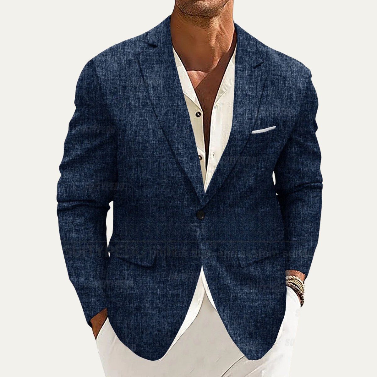 The Mandello - Herrars Enknäppt Lättvikts Slim Fit Lin Blazer Jacka