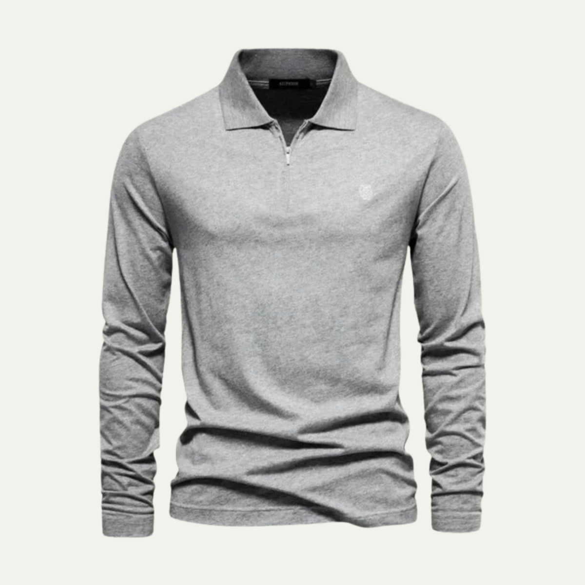 Långärmad bomullspolo för män Cardiff med quarter-zip