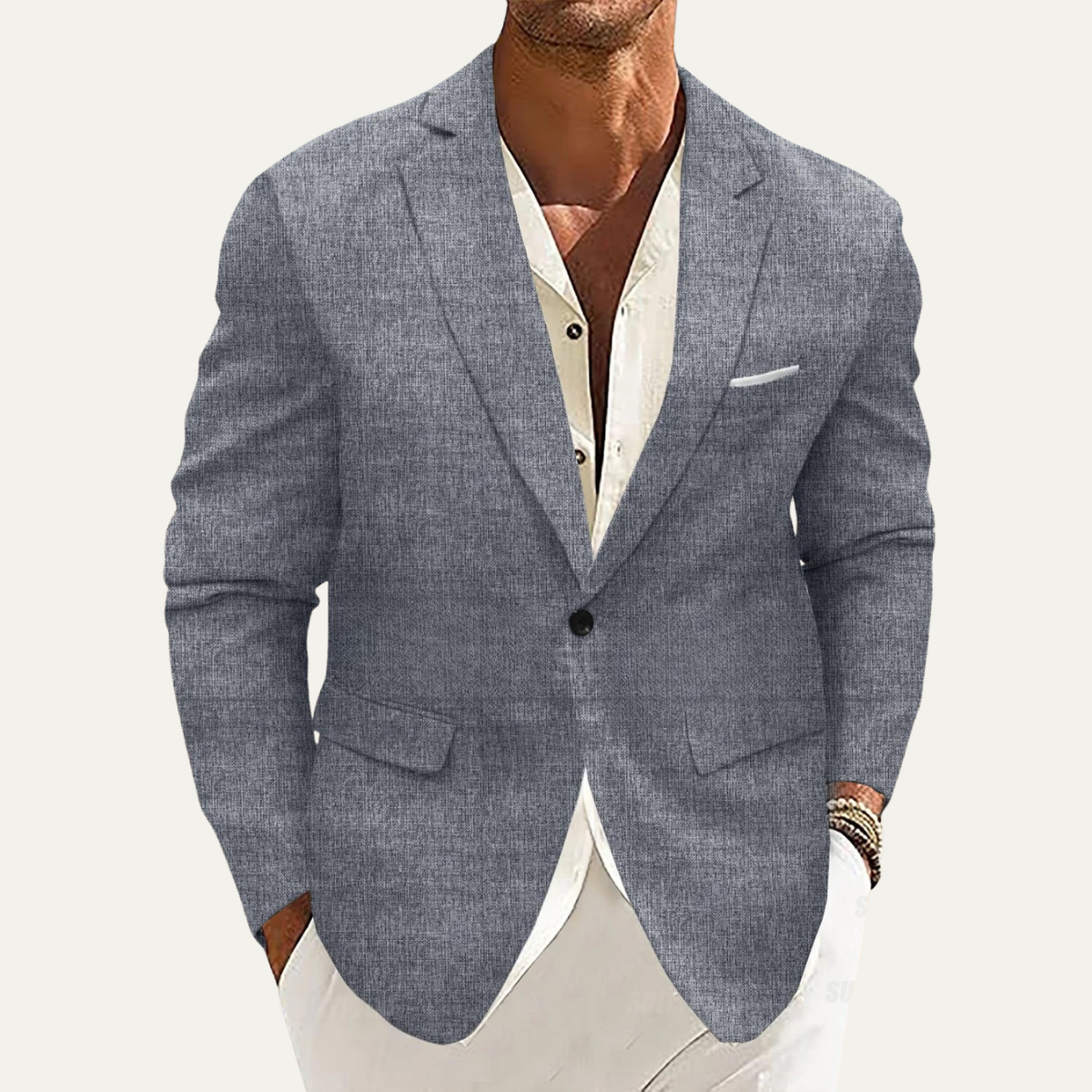 The Mandello - Herrars Enknäppt Lättvikts Slim Fit Lin Blazer Jacka
