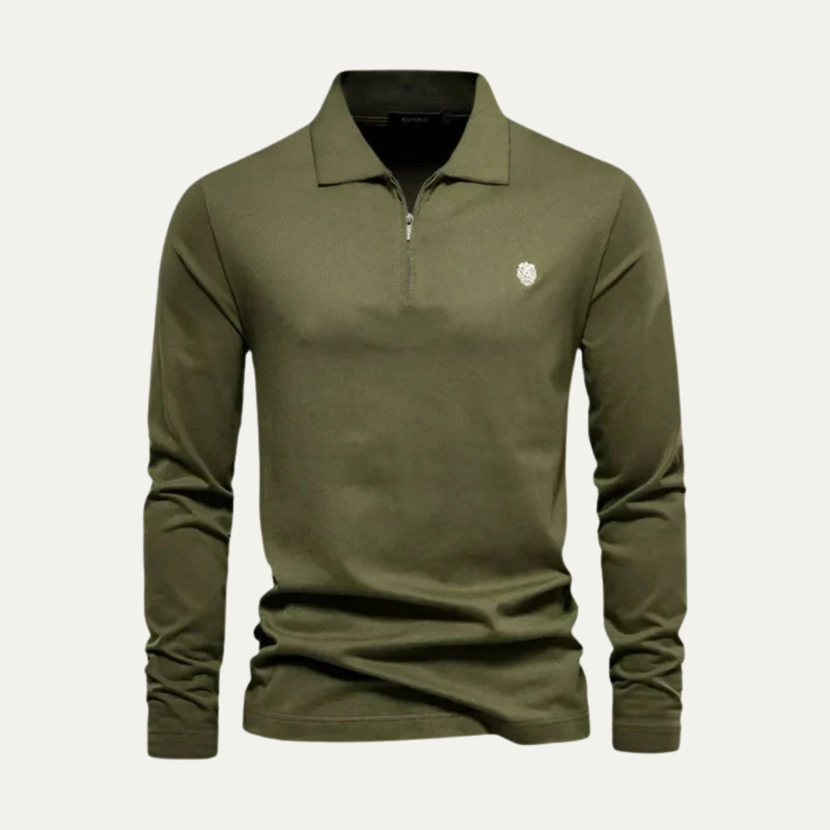 Långärmad bomullspolo för män Cardiff med quarter-zip