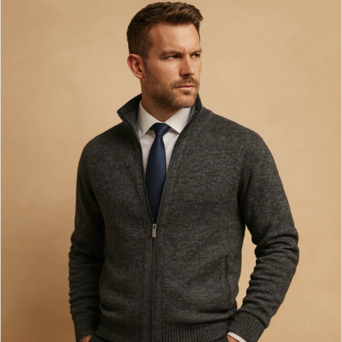 The Glenwood - Herr klassisk Stickad Zip Cardigan med Ståkrage