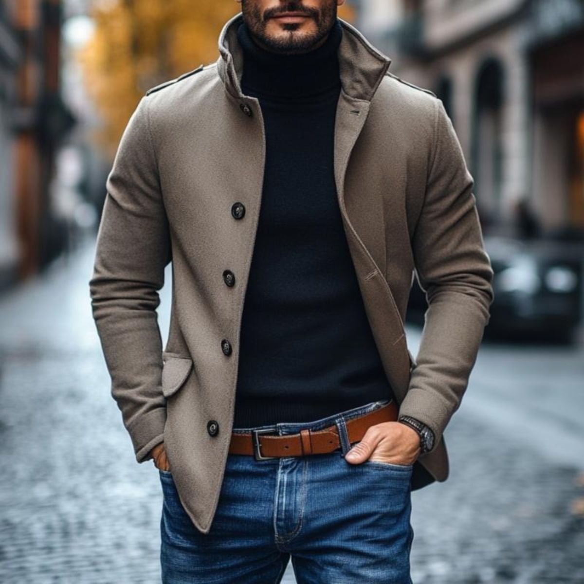 Elegant Rome Ullkappa – Herrstilfullt Skurna Kappa för en Sofistikerad Look