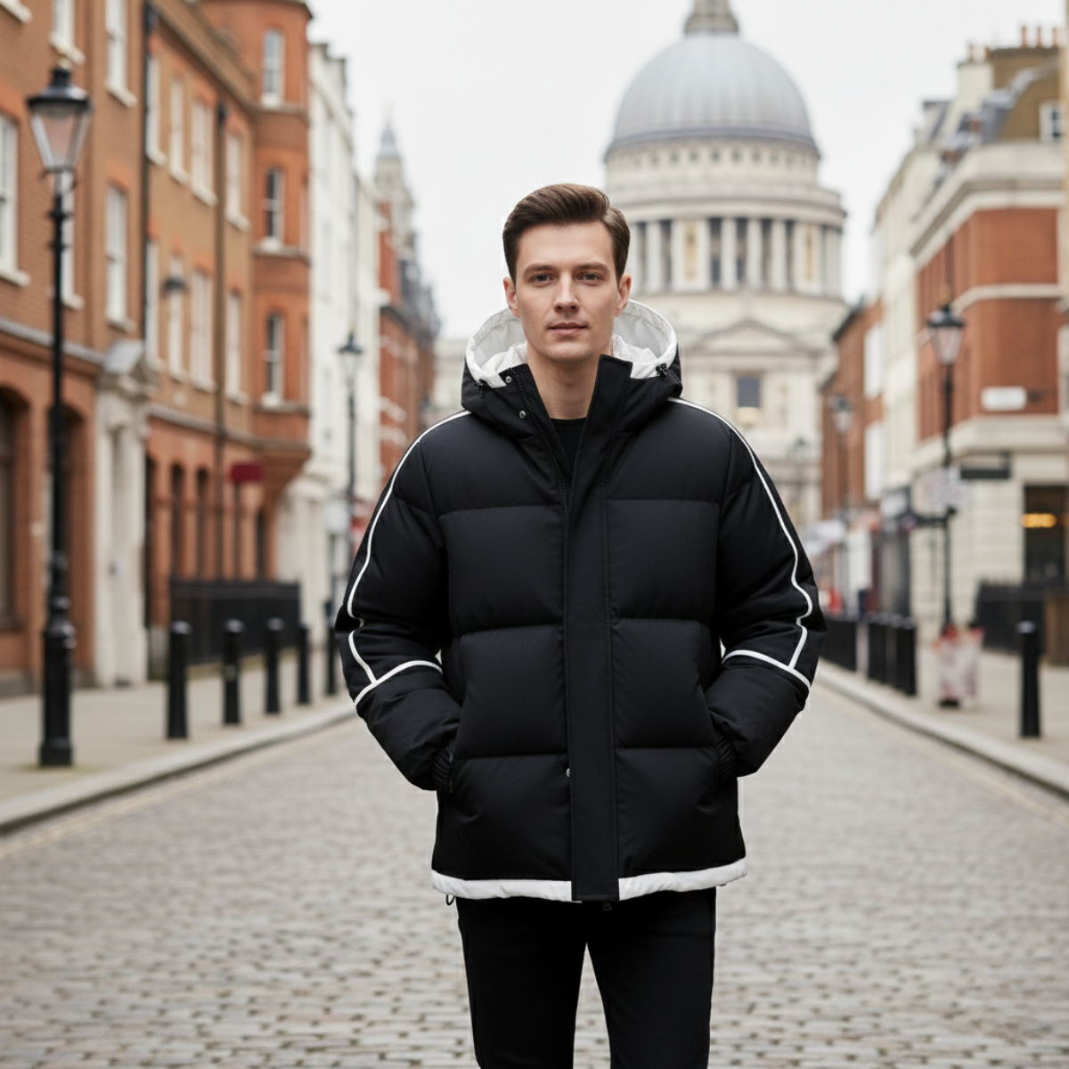 London Herrar Vattentät Dunjacka - Lyxig Huvudduk Winterkappa