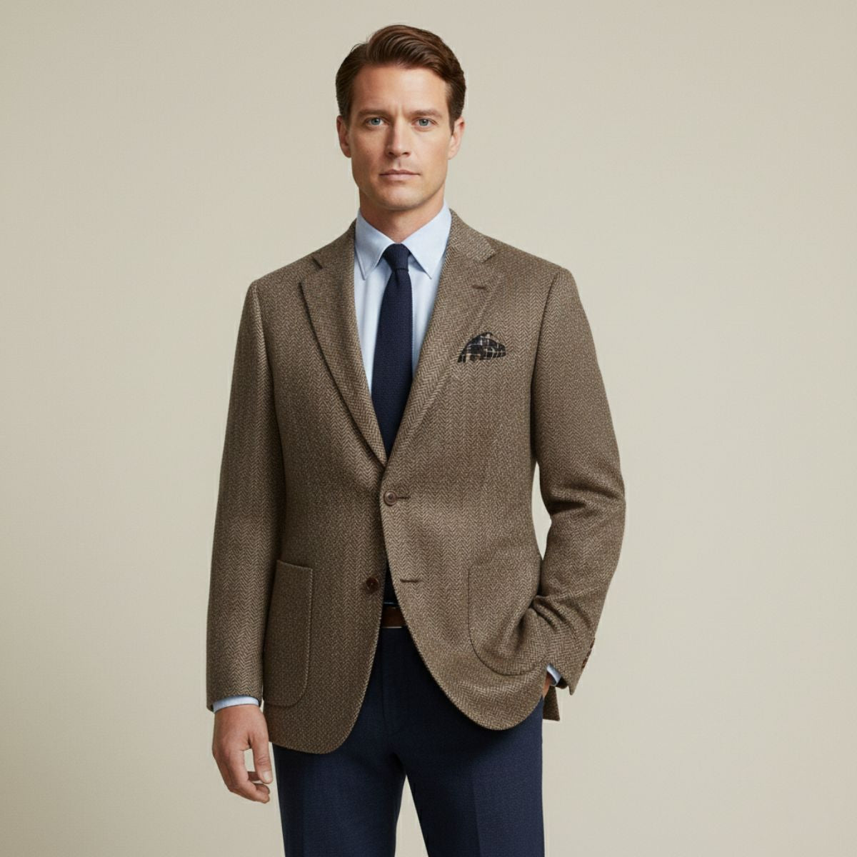 The Gravedona - Herrkontor Herringbone Enkelknäppt Ull Tweed Blazer Jacka