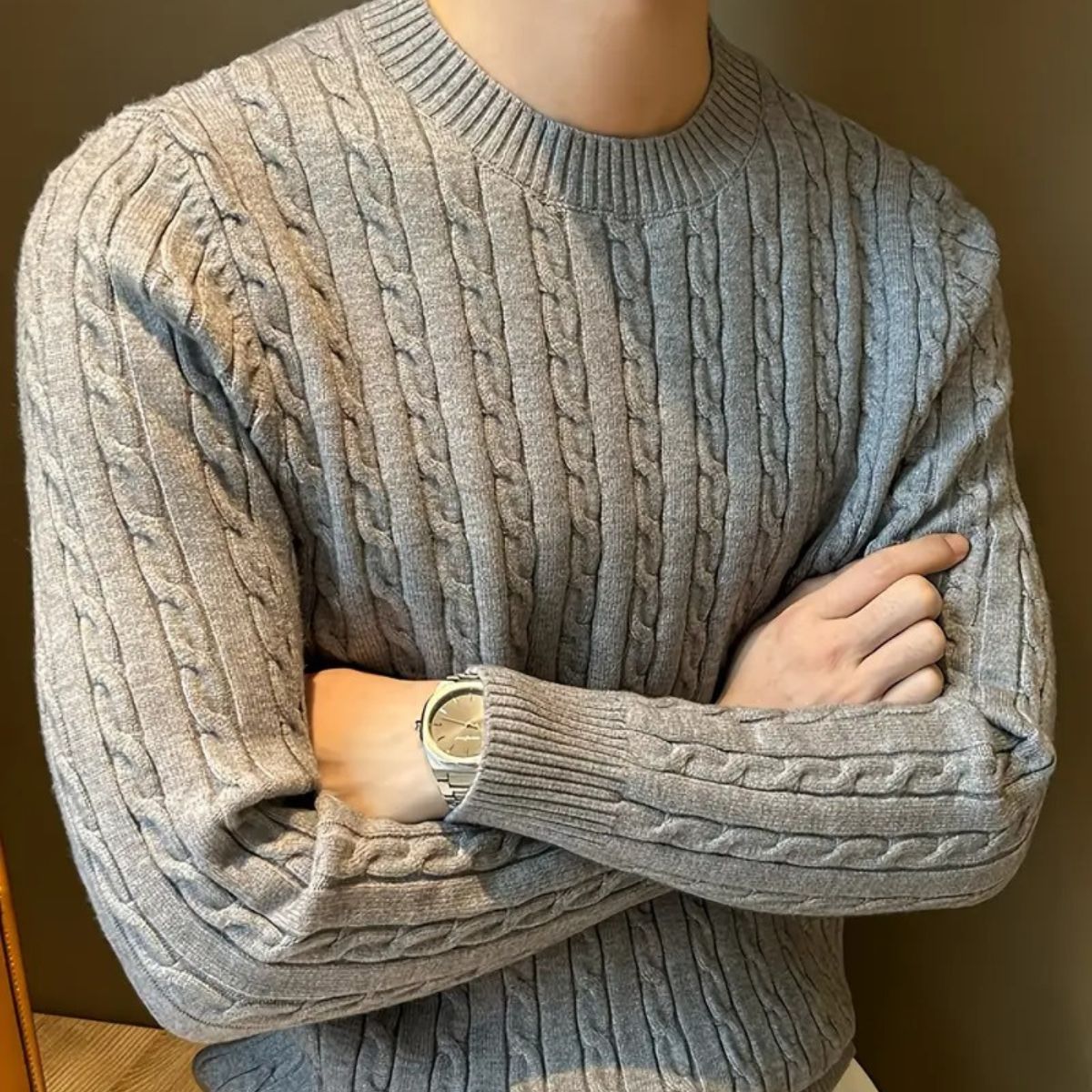 Pull En Molleton En Laine Mérinos En Cachemire Versailles pour Hommes - Gris