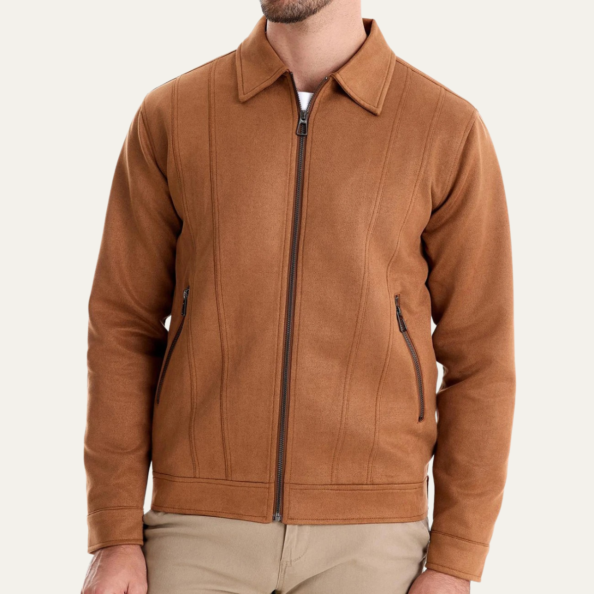 The Varese - Herr Trucker Suede Läder Zip-Up Jacka