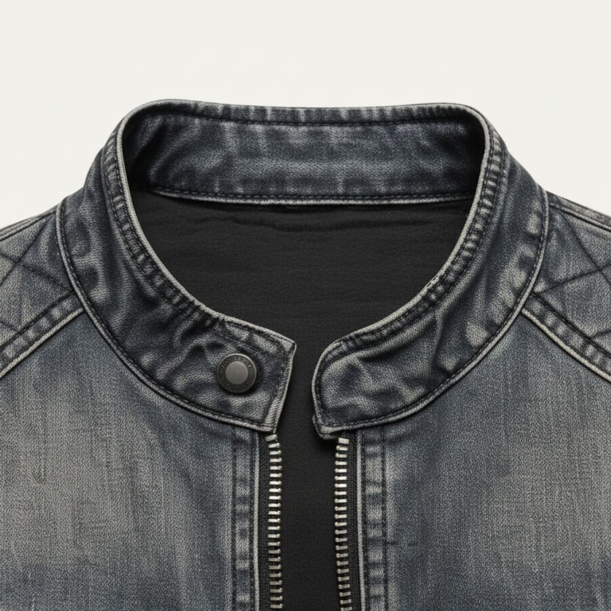 Slim fit denimjacka för herrar med i-hood krage