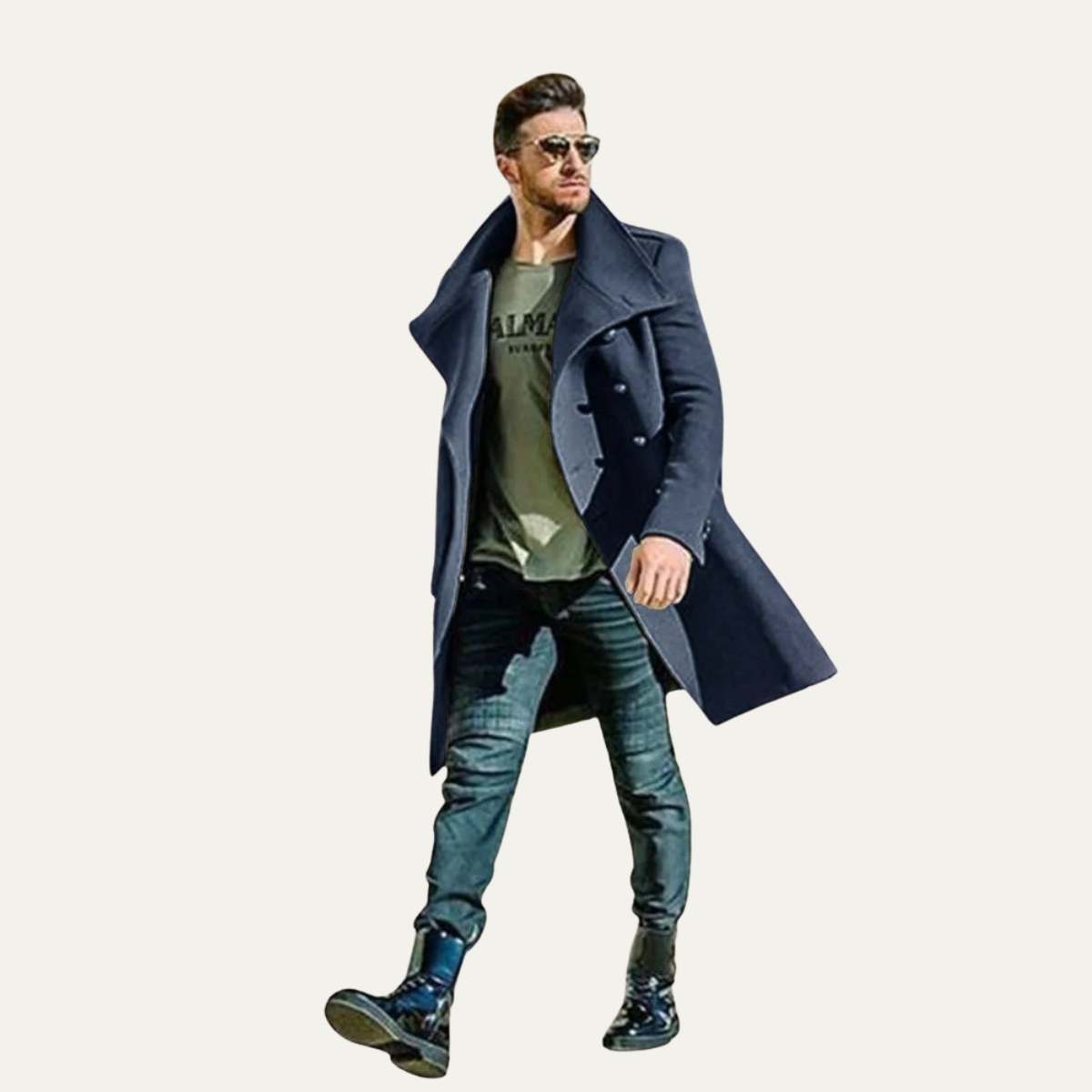 The Dunhill - Herr Elegant Dubbelknäppt Lång Ull Trench Coat