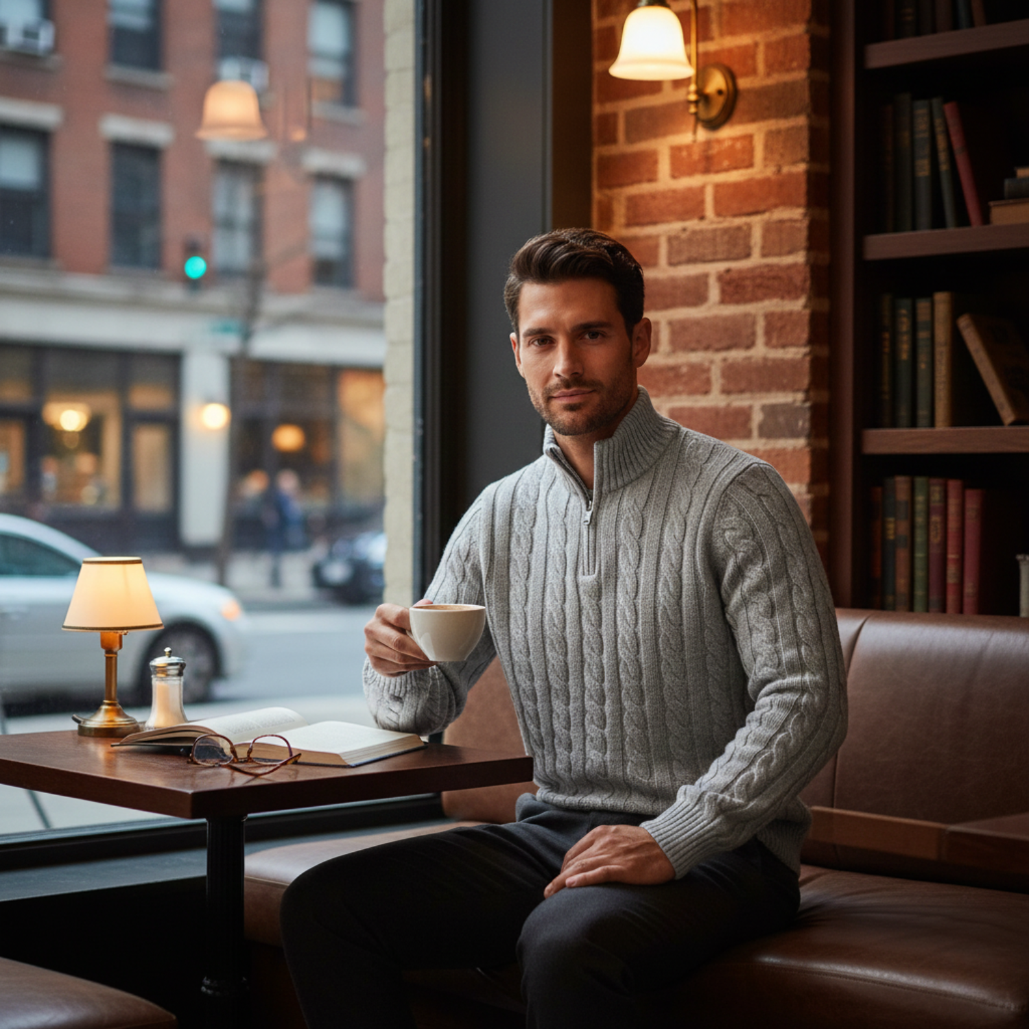 Herrens pull-over Genève Old Money i merinoull med halv-zip, tidlös elegans