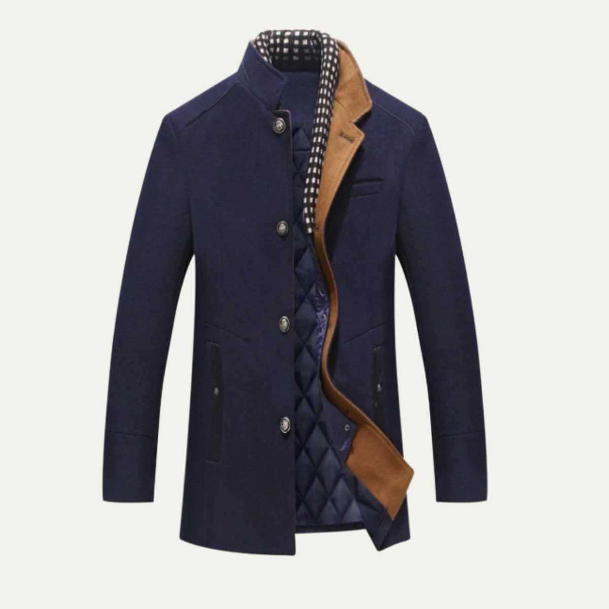 The Brookstone - Herr Elegant Klassisk Ull Vinterkappa med Vadderad Foder
