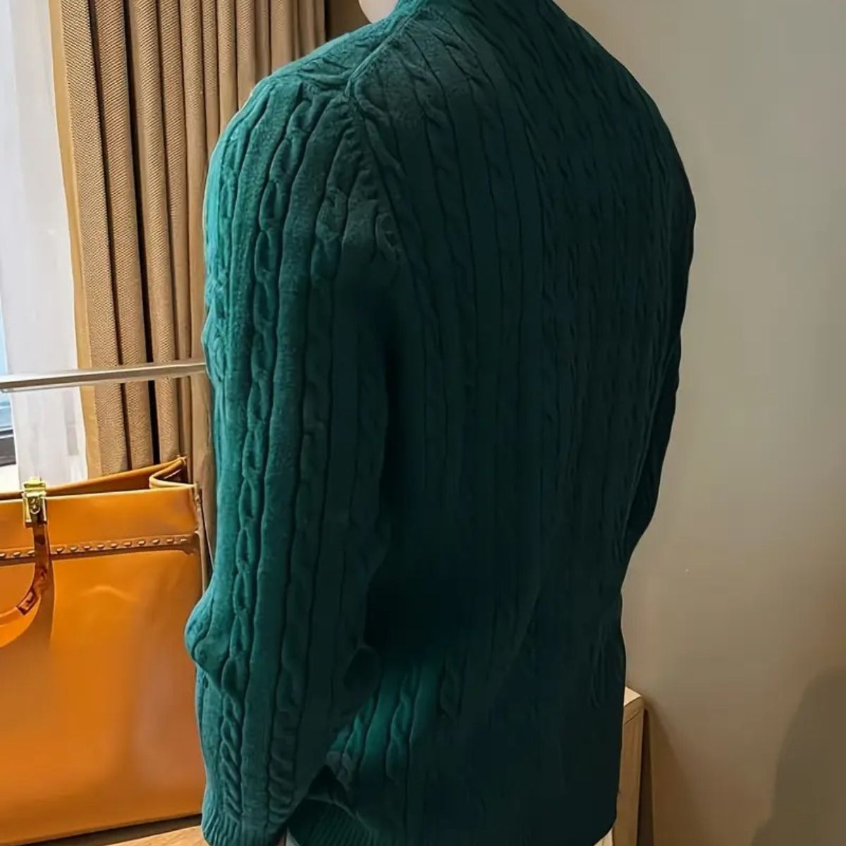 Herrpullover med rund hals i kaschmir och merino - Elegant grönt
