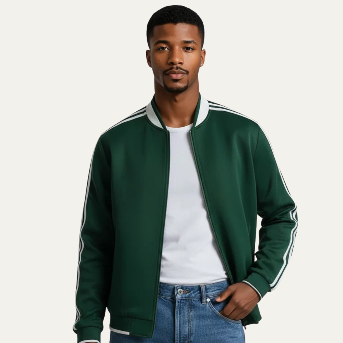 The Oakridge - Herrarnas Andningsbara Zip-Up Lätta Träningsjacka med Randiga Ärmar