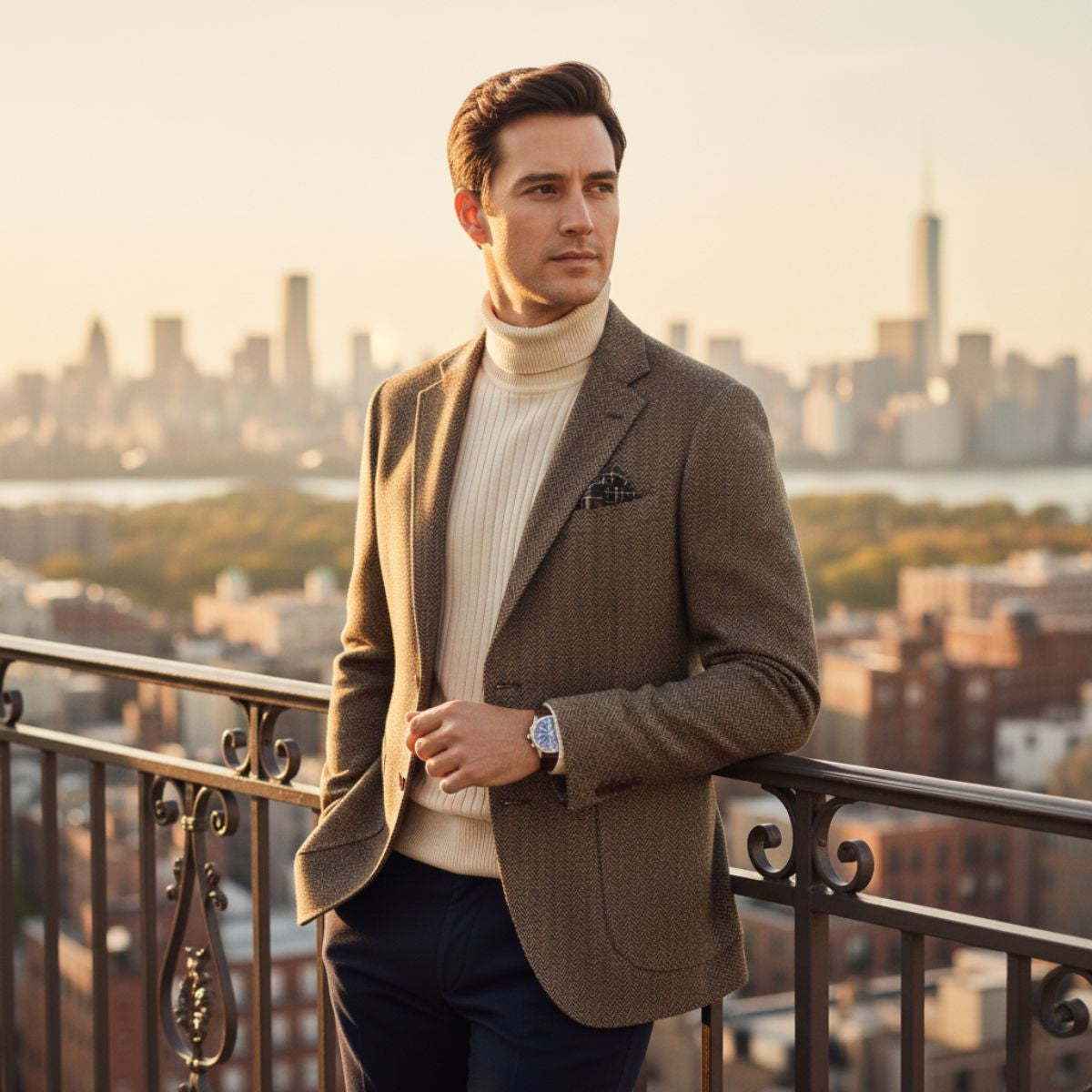 The Gravedona - Herrkontor Herringbone Enkelknäppt Ull Tweed Blazer Jacka