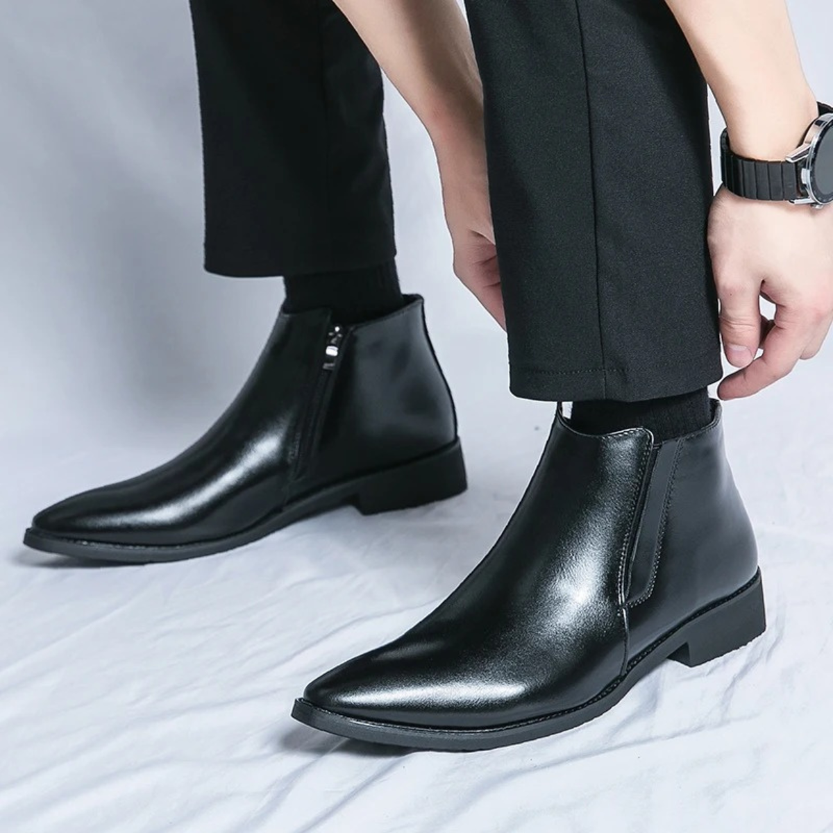 The Panarea - Herrklassiska Läder Chelsea Slip On Stövlar