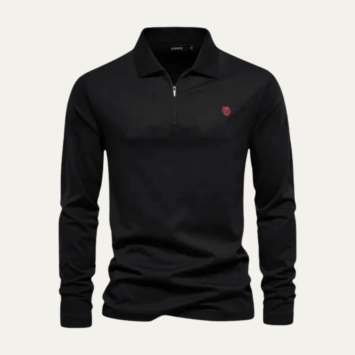 Långärmad bomullspolo för män Cardiff med quarter-zip